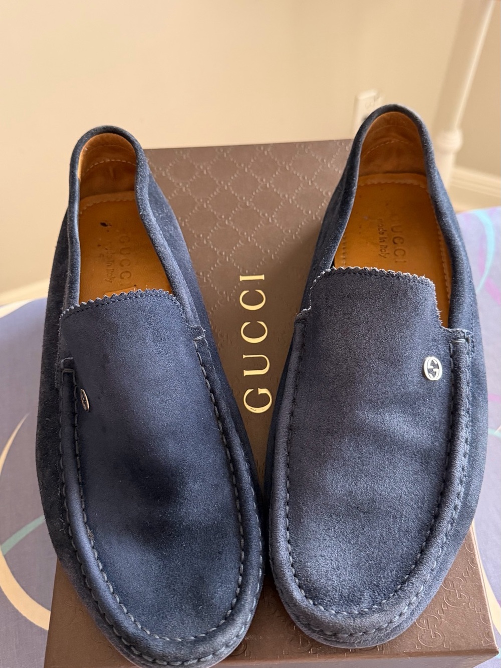 Gucci Men's Navy Suede Driving Loafers